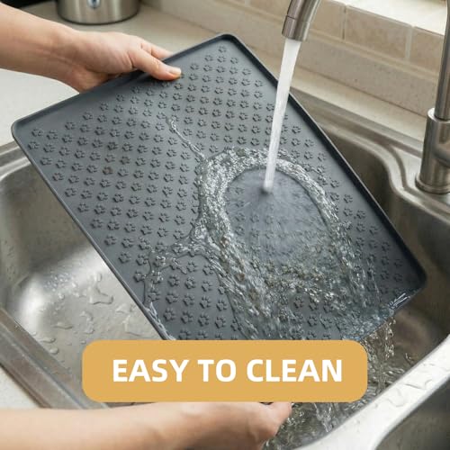 Silicone Dog Food Mat, 100% Waterproof Pet Feeding Mat with Raised Edge, Non-Slip Bowl Placemat for Cats & Dogs, Pets Accessories, 23.6” x 15.9” - color: 23.6” x 15.9” Black