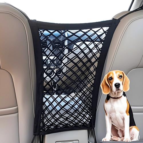 2PCS Dog Car Net Barrier, Dog Net for Pet Netting for Car with Stretchable Storage Bag Universal for Cars Black High Elastic Double Layer Motorcycle Cargo Nets(11.2 * 9.8in) - size: 11.2 x 9.8 inches