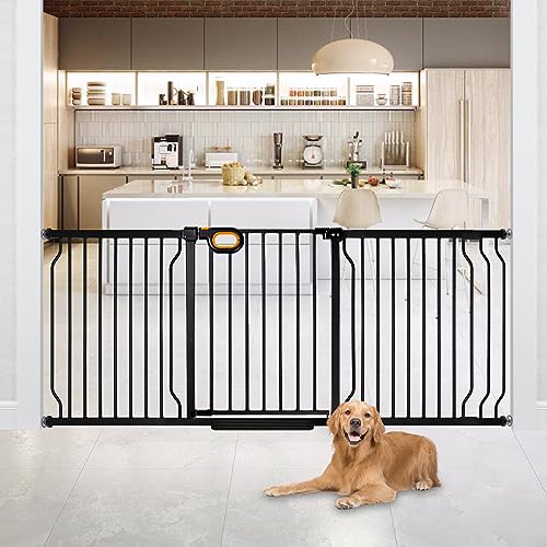 owlie Baby Gate with Door 66-75 Inch, Extra Wide Stair Gates for Kids Adjustable Wide Dog Pet Gate Stairway Large Baby Gates Pressure Mount for Pets for House Stairway Doorway Black (30.5'' Tall) - color: Black, size: Wide 66-75''