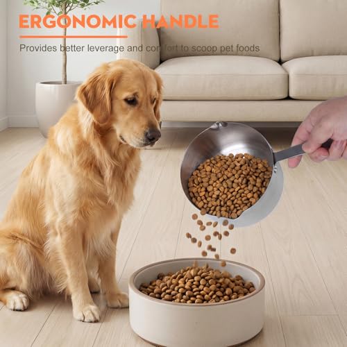 Dog Food Scoop 4 Cup Stainless Steel Measuring Cups Metal Pet Scooper with Inner Precision Scale Measurement for Wet Dry Dog Food(4 CUP) - size: 4 CUP