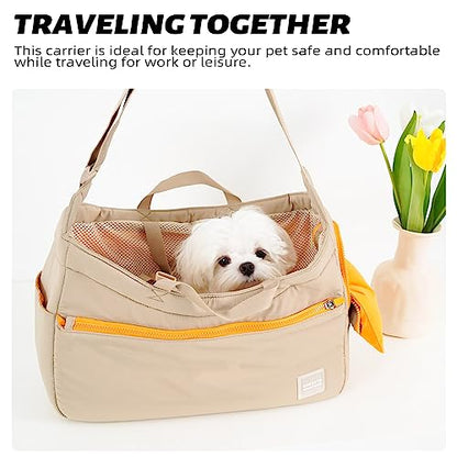 ONECUTE Soft and Comfortable Pet Carrier and Business Backpack with Strong Support - Ideal for Business, Travel, and Outings with Small Dogs and Cats (Kahki,15.7" L x 5.5" W x 9.8" H，up to 16lbs