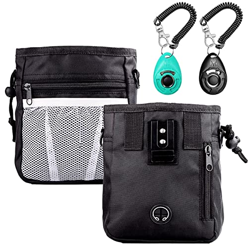STMK Dog Treat Pouch Dog Clicker Training Kit, Dog Training Treat Pouch Dog Clicker for Training, 3 Ways to Wear Easily Carries Treat Pouches for Pet Training (Black) - color: Black