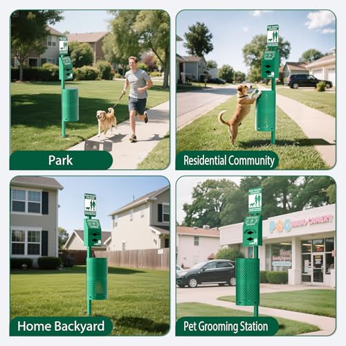 POCHAR Aluminum Dog Waste Station with 600 Waste Bags & 50 Can Liners | Rustproof Pet Poop Station Outdoor, Dog Park Equipment with Sign & Lid - Pet Poop Disposal System for Backyard - style: ‎Station with Bags