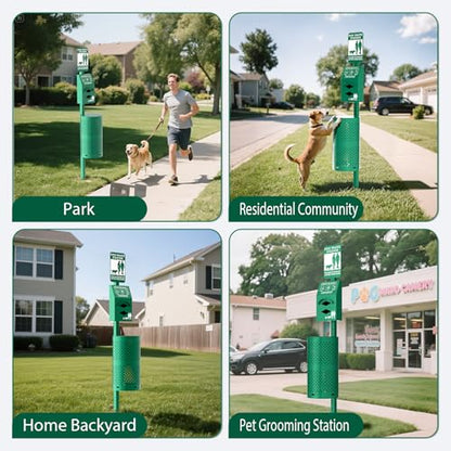 POCHAR Aluminum Dog Waste Station with 600 Waste Bags & 50 Can Liners | Rustproof Pet Poop Station Outdoor, Dog Park Equipment with Sign & Lid - Pet Poop Disposal System for Backyard - style: ‎Station with Bags