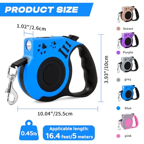 Retractable Dog Leash with USB Rechargeable Flashlight for Night Walks, 16FT Automatic Telescopic Tractor Dog Leash for Small and Medium Dogs, Blue - color: Blue