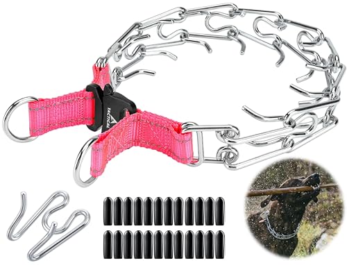 DEYACE Quick Release Dog Training Collar Adjustable Stainless Steel Collar for Small Medium Large Dog (Pink, XL Neck Girth 16.9"-22.2") - color: Pink, size: XL Neck Girth 16.9"-22.2"