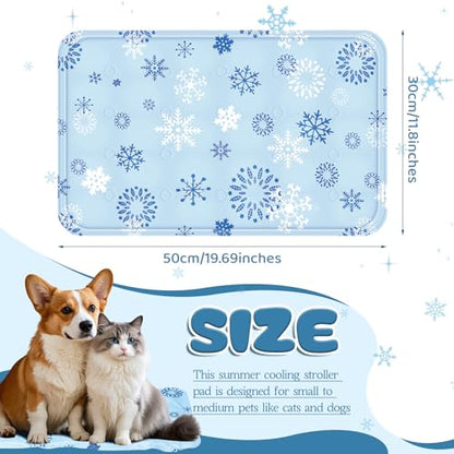 Nuanchu Dog Stroller Cooling Mat, Waterproof Gel Pet Cooling Pad for Summer, Washable Cat Sleeping Blanket, Portable Ice Gel Travel Mat for Cats, Crates, Car Seat(11.81 x 19.69 Inches,Snowflake) - size: 11.81 x 19.69 Inches, style: Snowflake