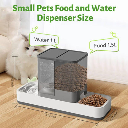 Yummy Sam Automatic Small Pet Feeder and Water Dispenser, 2 in 1 Gravity Cat Auto Pet Feeder and Waterer Set Feeder Dish for Small Medium Pets Dog Puppy Kitten (Grey) - color: Grey