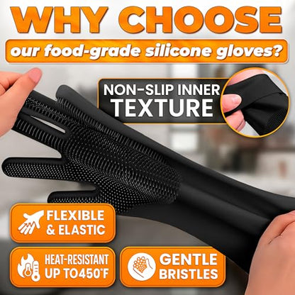 Cat and Dog Shampoo Gloves with 3000 Soft Bristles – 2-in-1 Dog Bath Gloves 11.6", Durable Silicone, Saves Shampoo | Massage, Grooming & Clean Wet or Dry – Made for Every Breed and Coat Style (Black) - color: Black