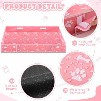 Marsui Dog Playpen Bottom Pad Fits for 36 Inch 4 Panels Pet Exercise Mat Puppy Crate Pad Reusable Washable Pet Training Pee Mat Hoop and Loop Design, Playpen Not Included - color: Pink, style: Dog Paw Bone Print