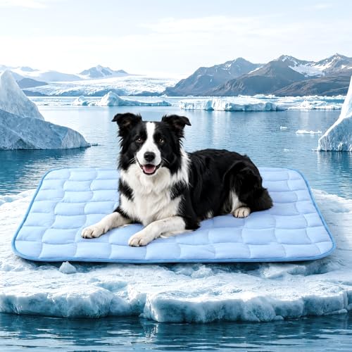 JOLLYVOGUE Cooling Mat for Dogs, 28" x 40" - Large Dog Cooling Pad, Wavy Quilted Kennels Bed with Non-Slip Base, Machine Washable Indoor Outdoor Summer Sleeping Dog Mat, Blue - size: Large: 28"x40"
