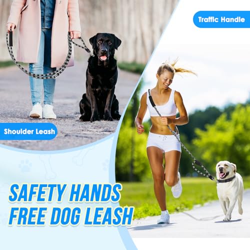 Lukovee Hands Free Dog Leash, 10FT Adjustable Training Lead 1/2 Inch Nylon Heavy Duty Lead No Pull for Large Medium Dogs, Tangle Free Reflective Waist-Leash for Walking Running(Xie-Black, plus Handle) - color: Black Diagonal Stripe