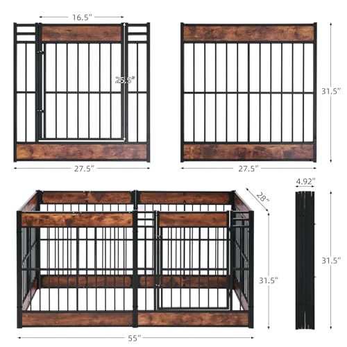 Dog Playpen, 31.5" Height Dog Pen Indoor, Heavy Duty, Safe and Sturdy, Furniture Style Puppy Pen - color: Rustic Brown, style: 6 Panels (31.5" High)