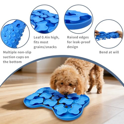 Fhiny Silicone Snuffle Mat for Dogs, Dog Puzzle Feeder Lick Mat with Suction Cups Puppy Slow Feeder Bowl for Dry and Wet Food Interactive Smell Training Encourages Natural Foraging Skill(Blue)