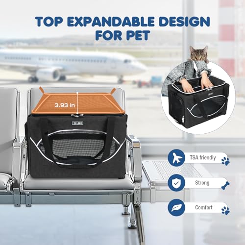 Lekereise Top-Expandable Pet Carrier 17x11x9.5 Inch Alaska Hawaiian Airline Approved Underseat to 12lbs Stable Car Travel Carriers for Small Dogs Cats with Locking Safety Zippers Anti-Scratch Mesh - color: Black, size: 17"x11"x9.5"