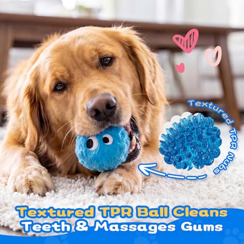 lilfrd Squeaky Dog Chew Toys, Spiky Bouncy Rubber Dog Toy Balls, Plush Toy for Small Medium Dogs, Teeth Cleaning - style: Spiky Toy