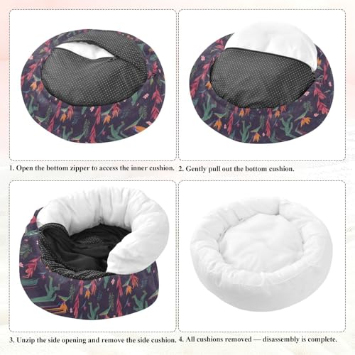 Pet Bed Ape-Man Orchid Green Print, 18" Small Dog Cuddler with Anti-Slip Bottom, Cute Pattern Round Sofa for Indoor Puppies & Kittens, All-Season Comfort - size: Small