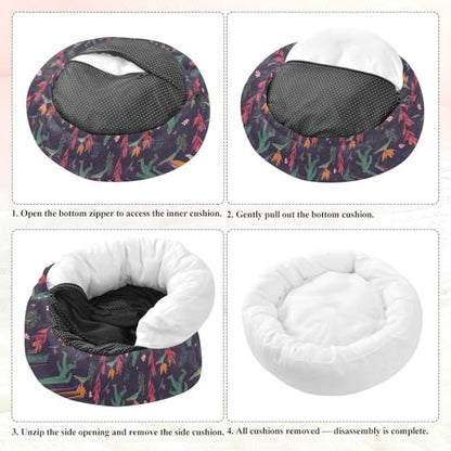 Pet Bed Ape-Man Orchid Green Print, 18" Small Dog Cuddler with Anti-Slip Bottom, Cute Pattern Round Sofa for Indoor Puppies & Kittens, All-Season Comfort - size: Small