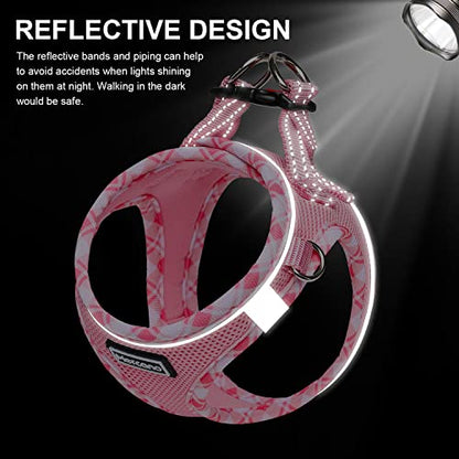 Mercano Soft Mesh Dog Harness and Leash Set, Step-in Reflective Breathable Lightweight Vest Harnesses with Safety Buckle for Small Dogs, Cats (Pink, L) - color: Pink, size: L (Chest: 17.5"-19.5")