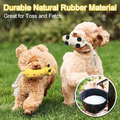 Dog Squeaky Toys Rope Toys Rubber Dog Chew Toy for Small & Medium Dogs for Boredom, Teeth Cleaning, Tug of War Toy (2 Pack)