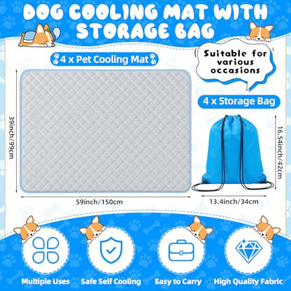 Nuanchu 4 Pack Dog Cooling Mat for X-Large Dogs, 39'' x 59'' Self Cooling Dog Pad with Storage Bags Pet Bed Blanket for Dogs, Breathable & Washable for Summer Indoor Outdoor Crate Car Seat Travel - size: XL-large(39 x 59")