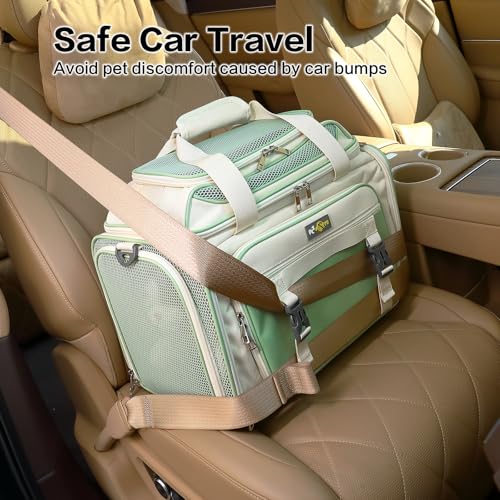 18x11x11 Small Cat/Dog/Pet Carrier – Airline Approved, Collapsible with Expandable Top and Sides. Soft-Sided Travel Puppy Carry Bag, Small Animal Rabbit Kennel Carrying Case, Kitten Mesh Cage - color: Beige