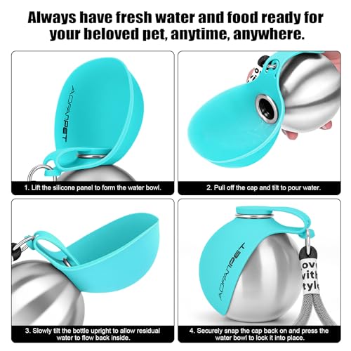 Portable Dog Water Bottle 10oz Stainless Steel Travel Dog Water Dispenser with Bowl No-Spill Puppy Water Bottle for Walking Hiking Small Dog Water Bottle - color: Blue
