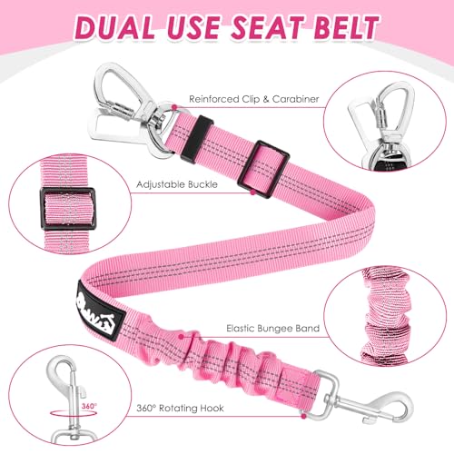 Lukovee Dog Car Harness Seat Belt, Adjustable Mesh Breathable Vest with Elastic Bungee Tether, Soft Padded 2-in-1 Safety Car Harness Seatbelt for Small Medium Large Dogs (A-Pink,XXXS) - color: A-Pink, size: XXX-Small