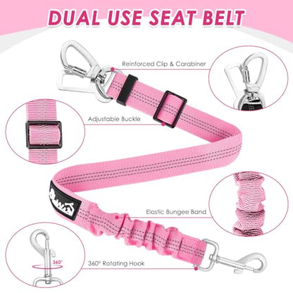Lukovee Dog Car Harness Seat Belt, Adjustable Mesh Breathable Vest with Elastic Bungee Tether, Soft Padded 2-in-1 Safety Car Harness Seatbelt for Small Medium Large Dogs (A-Pink,XXS) - color: A-Pink, size: XX-Small