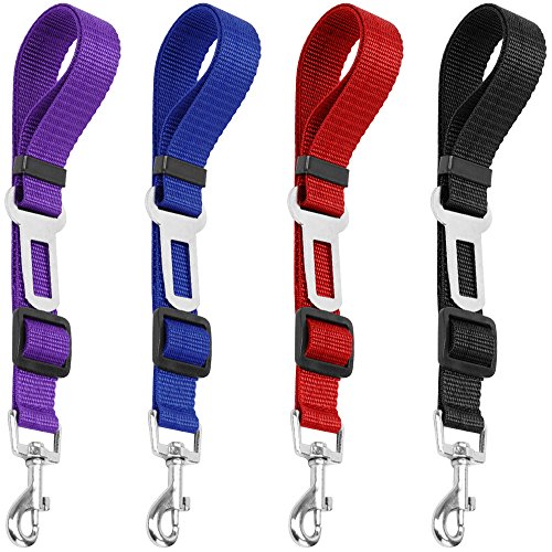 YuCool Dog Seat Belt,4 Piece Set Dog Car Adjustable Seatbelts for Vehicle Nylon Pet Safety Heavy Duty & Elastic Car Harness for Dogs