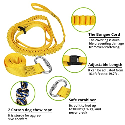 Dog Hanging Bungee Tug Toy: Interactive Tether Tug-of-War for Pitbull Small to Large Dogs to Exercise and Fun Solo Play - Durable Retractable Tugger Dog Rope Toy with 2 Chew Rope Toys - size: X-Large-Yellow-for Single Dog