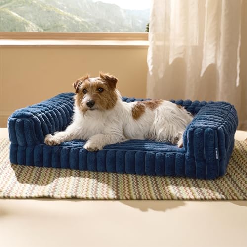 Bedsure ComfyFleece™ Orthopedic Dog Bed for Medium Dogs, Waterproof Memory Foam Medium Pet Beds with Sides, Non-Slip Bottom and Egg-Crate Foam Dog Couch Sofa with Washable Corduroy Cover, Blue - color: Night Blue, size: 30.0"l X 20.0"w X 6.5"th