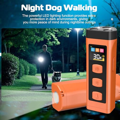 Dog Bark Deterrent Device, Color Display 2000 mAh Rechargeable Ultrasonic Anti-Barking Trainer with 4 Frequency Settings 25/30/40/55 kHz, 65ft Long-Range, Safe & Effective Alternative to Bark Collars - color: 1 Pack Orange