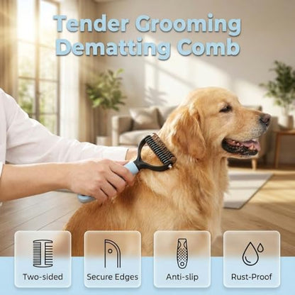 Dematting Comb for Dogs and Cats, 2026 Upgraded Pet Pro Tool Grooming, Dual-Sided Deshedding and Dematting Brush, Ergonomic Pet Grooming Brush, Gentle Pet Hair Remover Comb - color: Blue, size: S