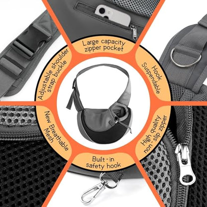 YUDODO Pet Sling Carrier for 5-9 lbs Small Dogs & Cats – Hands-Free Puppy Carrier with Safety Hook, Large Zipper Pocket, Soft Breathable Mesh, Adjustable Strap & Reflective Strip (Black 1.0 M) - color: Black 1.0 Basic (Zipper Pocket), size: Medium (4.5-9l