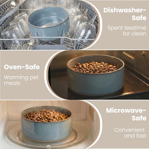 hjn Elevated Ceramic Dog Bowl with Bamboo Stand, Raised Pet Feeding Station for Small Medium Dogs Cats, Modern Design with Anti-Slip Base (Gray Blue, 3.6Cup) - color: Gray Blue, size: 3.6Cup