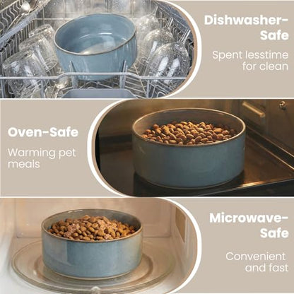 hjn Elevated Ceramic Dog Bowl with Bamboo Stand, Raised Pet Feeding Station for Small Medium Dogs Cats, Modern Design with Anti-Slip Base (Gray Blue, 3.6Cup) - color: Gray Blue, size: 3.6Cup
