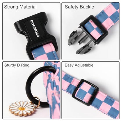 DOGWONG Plaid Dog Collar - Adjustabe Pink Blue Plaid Dog Collar - Cute Pet Checkered Dog Collars Puppy Gift for Small Medium Large Dogs - color: Z: Plaid, size: Extra Small