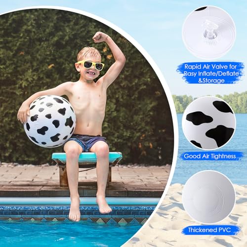 6 Pcs 12 Inch Inflatable Cow Print Beach Balls for Kids Farm Animal Birthday Party Favor Decorations Pool Toy PVC Beach Ball - style: Cow