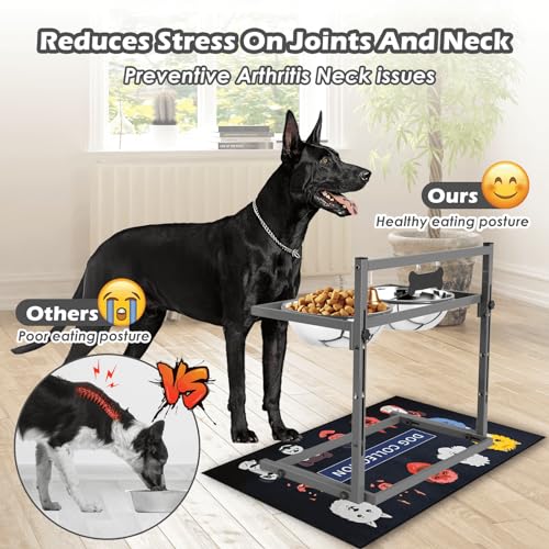 SHAINFUN Elevated Dog Bowls for Large Dogs and Extra Large Sized Dog Raised Dog Bowl Stand Adjustable Height with Two 3000ML(13-14cups) Stainless Steel Dog Food Bowls Metal Elevated Dog Bowl Stand - color: Grey - 106oz Bowl & Mat, size: X-Large Dogs