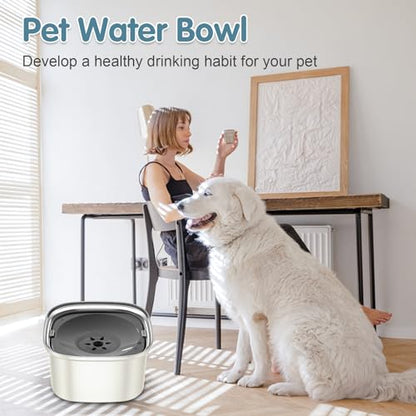 UPSKY 3L Dog Water Bowl 101oz Stainless Steel No Spill Large Capacity Dog Food Water Bowl Slow Water Feeder, Spill Proof Pet Water Dispenser Vehicle Carried Travel Water Bowls - color: J-Beige