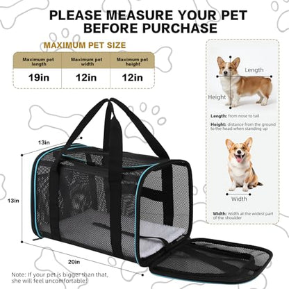 Cat Carrier, Soft-Sided Pet Carrier Bag, Breathable Mesh, Black (Blue, 20 * 13 * 13) - color: blue, size: 20.0"L x 13.0"W x 13.0"H