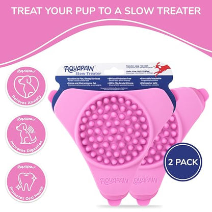 Aquapaw Lick Mat for Dogs 2-Pack, Suction Cup Dog Slow Feeder Pad & Licking Mat for Peanut Butter Treats – Calming Dog Bathing Aid, Stress Relief & Mental Stimulation for All Breeds - Pink - size: 2-Pack Regular