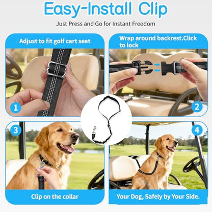 Golf Cart Dog Seat Leash & Safety Harness | Adjustable Pet Seat Belt with Tangle-Free Retractable Strap, Fits All Golf Cart Models (for Single Dog) - size: Single Dog