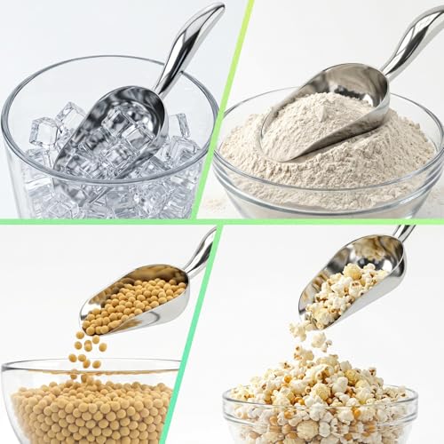 304 Stainless Steel Ice Scoop, 22Oz Heavy Duty Metal Ice Scooper Rustproof and Dishwasher Safe Perfect for Ice Maker Freezer Kitchen Bar Party Wedding Coffee Shop - size: 3