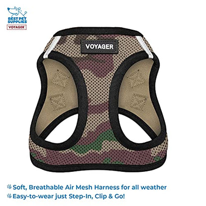 Voyager Step-in Air All Weather Mesh Harness and Reflective Dog 5 ft Leash Combo with Neoprene Handle, for Small, Medium and Large Breed Puppies by Best Pet Supplies - Green, X-Small - color: Leash Harness Set (Army Base), size: XS (Chest: 13 - 14.5")