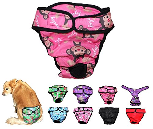 Dog Diaper Reusable Washable Female Girl for Medium & Large Big Dog Breeds Size L, XL, XXL (Large: Waist 20" - 24", Pink Monkey) - color: Pink Monkey, size: LARGE: Waist 20" - 24"