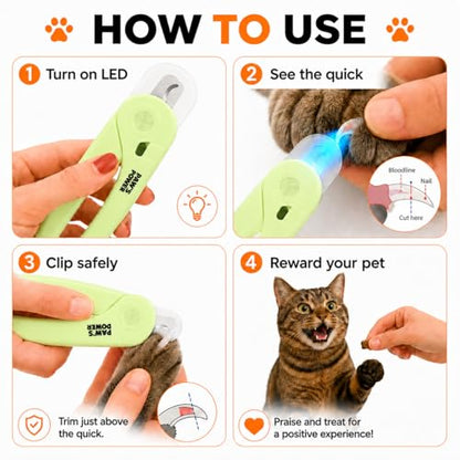 Cat Nail Clipper & Small Dog Nail Clippers with LED Light - Illuminates Nails & Bloodline for Safe, Easy Trimming - Extra Sharp, Avoid Over-Cutting - Essential Cat Supplies, Green - color: Green