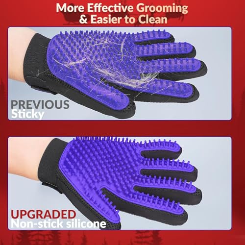 DELOMO Pet Hair Remover Glove - Gentle Pet Grooming Glove Brush - Deshedding Glove - Massage Mitt with Enhanced Five Finger Design - Perfect for Dogs & Cats with Long & Short Fur - 1 Pack, Purple - color: Purple