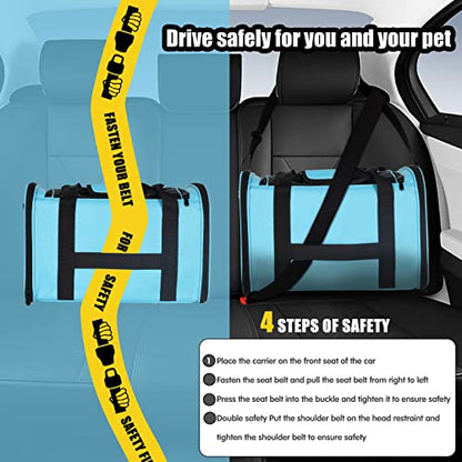 Cat Carrying Case - Pet Carrier Airline Approved, Protable and Breathable Pet Travel Carrier Removable Fleece Pad, Collapsible Cat Carrier Dog Carrier for Medium Cats Small Cats Dogs(Medium, Blue) - color: blue, size: 17.0"L x 11.0"W x 11.0"H